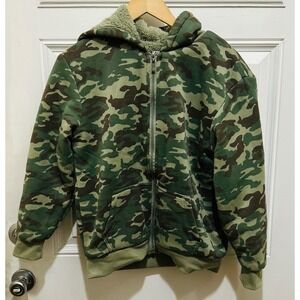 Big Ball Sports Camo Sherpa Lined Hoodie Kids Size 11-13 Green Brown